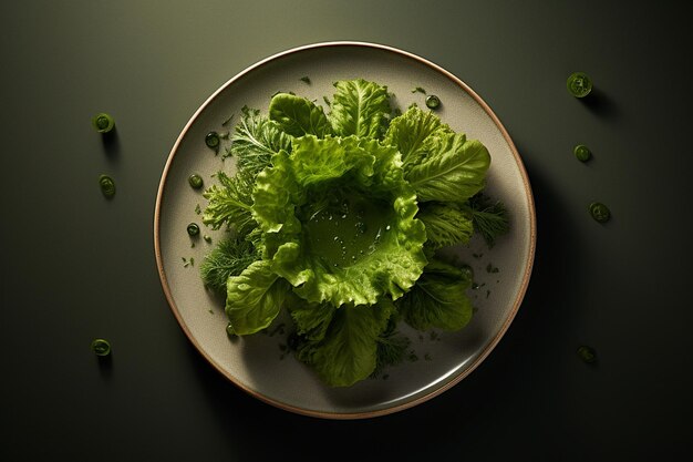 Salada verde com adereço vista de cima