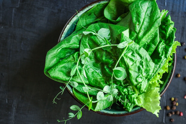 salada verde de espinafre, rúcula, alface, microgreen