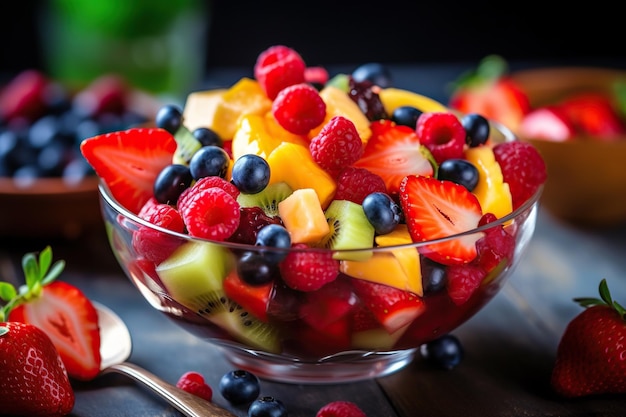 Saladeira de frutas com frutas vermelhas Generative AI