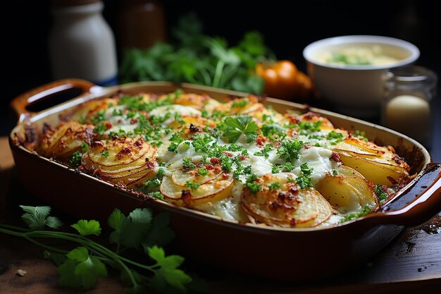 Salado de patatas con queso derretido Gooey