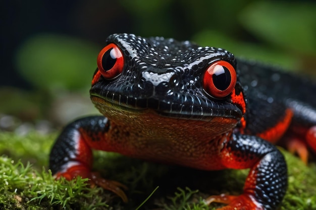 Salamandra de Fogo de Olhos Vermelhos Vibrantes em close-up