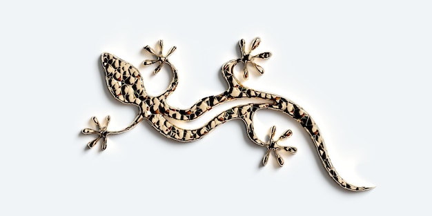 Salamandra de ouro sobre fundo branco. ilustração 3d