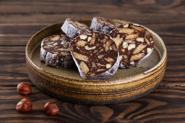 Salame de salsicha de chocolate de café da manhã sem glúten de açúcar e lactose