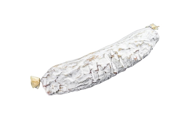 Salame salchichon seco curado espanhol isolado no fundo branco