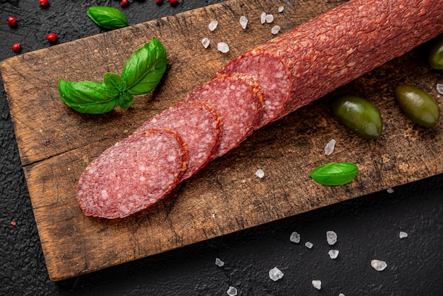 Foto salame salsicha orgânica seca ou chouriço espanhol