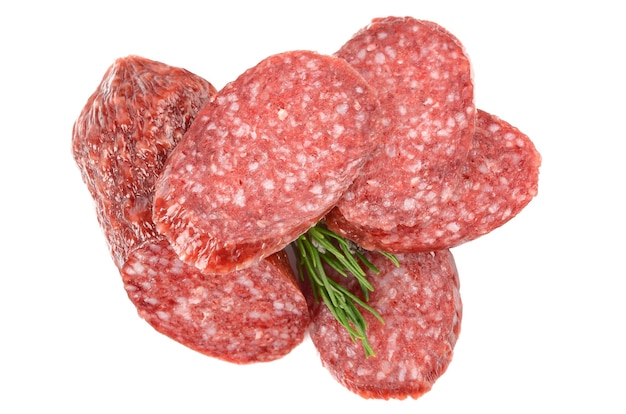 Salami auf weißem Hintergrund