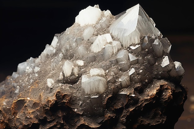 Salammoniac é um raro e precioso eremita de pedra geológica natural em um fundo preto em tonalidade baixa
