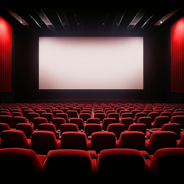 Salão de cinema vazio com assentos vermelhos pronto para o público ai gerado