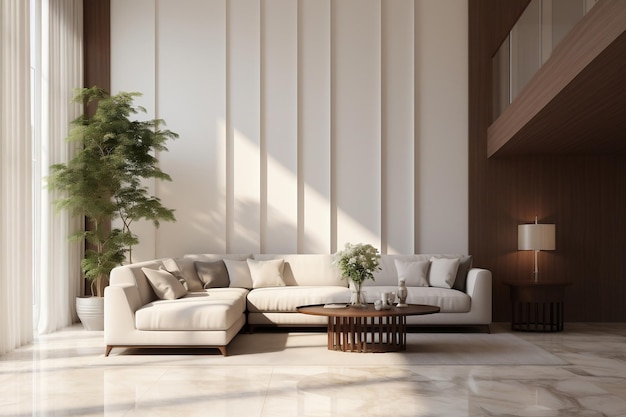 Salão de parede marrom luxuoso com pisos de mármore branco Generative Ai