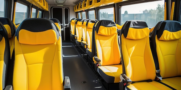 Salão de um autocarro de passageiros com assentos macios transferência individual para um grupo de pessoas