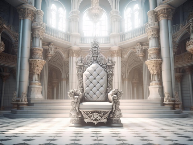 Salão do trono vazio decorado Trono branco
