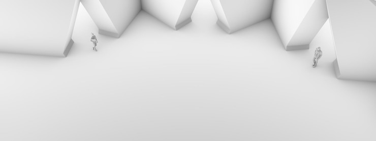 Foto salão futurista com pessoas 3d, projeto arquitetônico minimalista branco. ilustração 3d, renderização em 3d.