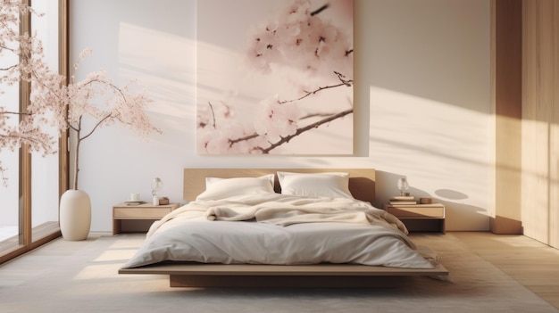 Salão Sakura Blossom Tons silenciados Ambiente sereno Lençóis de alta qualidade