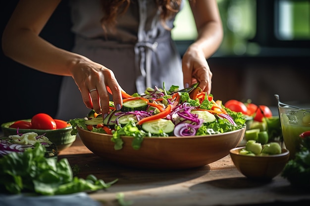 Salat kochen, Essen zubereiten, grüner Salat