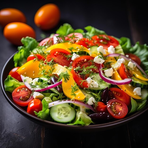 Salat mit Käse und Oliven Gemüsesalat in einer Schüssel