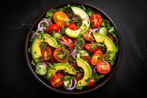 Salat mit Tomaten, Avocado, Zwiebeln und Tomaten