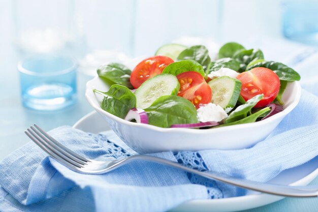 Foto salat mit tomatengurke und ziegenkäse