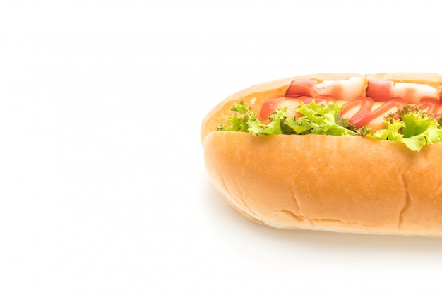 Foto salchicha hotdog con salsa de tomate