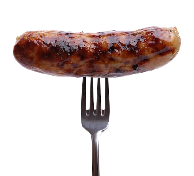 Salchicha en un tenedor