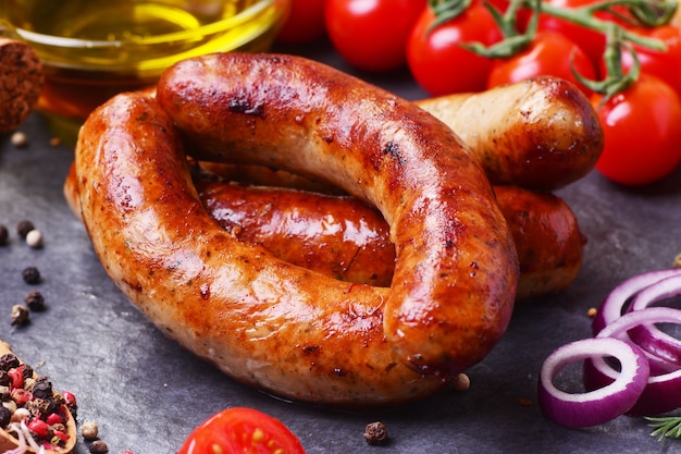 Salchichas de cerdo con especias y verduras