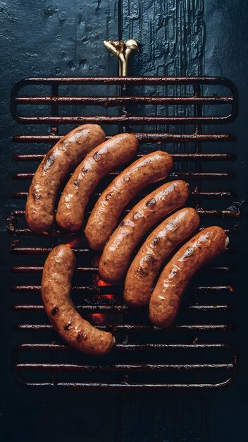 Foto las salchichas cevapcici chisporroteando en una parrilla caliente