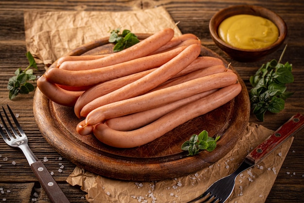 Salchichas frankfurter hervidas frescas