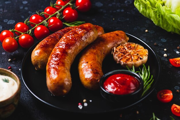 Salchichas fritas con verduras y ajo