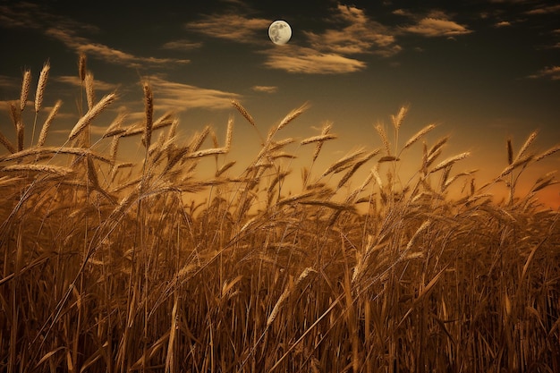 La salida de la luna sobre un campo de cebada