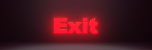 Salir de texto de iluminación de neón rojo 3d render banner de letras