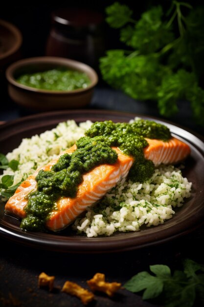 salmão com arroz e ervas