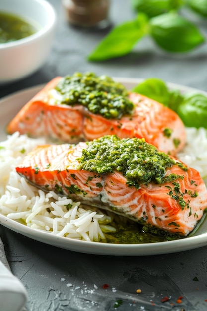 salmão com arroz e ervas