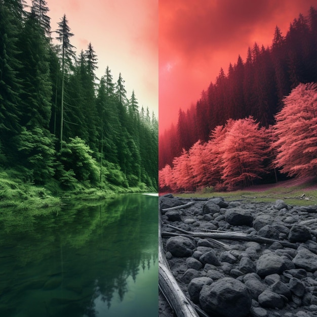 Foto salmão rosa versus verde floresta de alta qualidade ultra hd 8k hdr