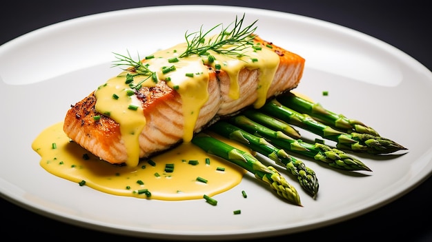 Salmón Al Horno Con Espárragos Y Salsa Holandesa