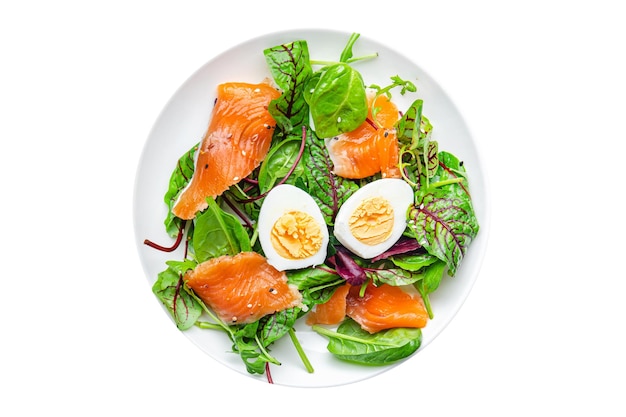 salmón ensalada de pascua hojas verdes huevo lechuga comida saludable comida dieta merienda en la mesa espacio de copia