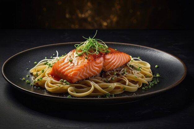 Salmón glazado gourmet en la pasta