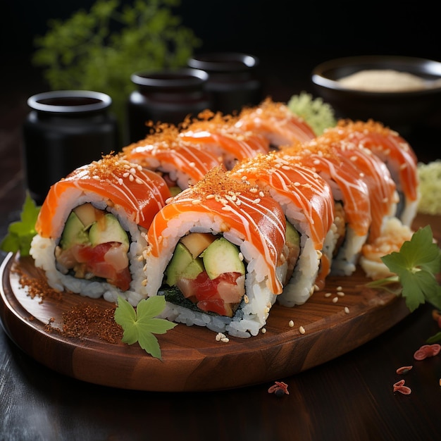 Salmón Maki Salmón aguacate y sésamo negro