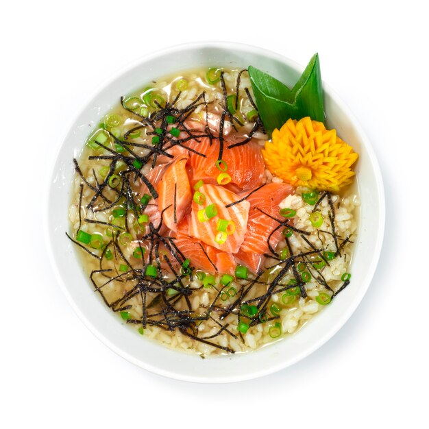 Salmón Ochazuke Arroz Con Sopa De Té Plato De Desayuno Japonés Tradicional Estilo Topview