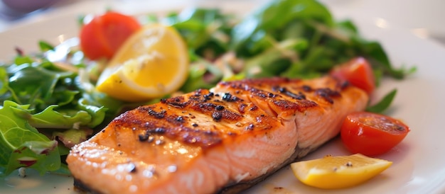 Salmón a la parrilla con un lado de ensalada