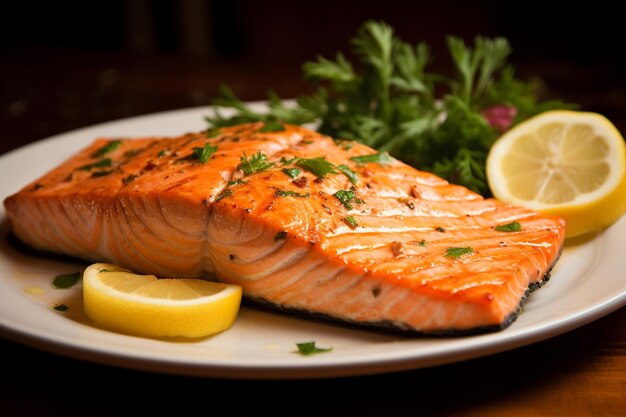 Salmón a la parrilla en un plato listo para servir