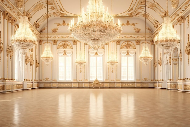 Salón de baile de lujo con candelabros y gran dACcor