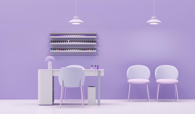 Foto el salón de uñas de belleza spa en la tendencia del color púrpura 2024 fondo renderizado en 3d de lujo beauty studio