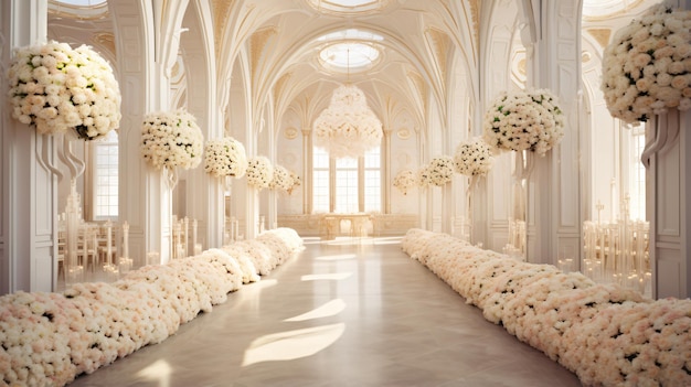 Foto salón de bodas decorado ramo de flores de lujo