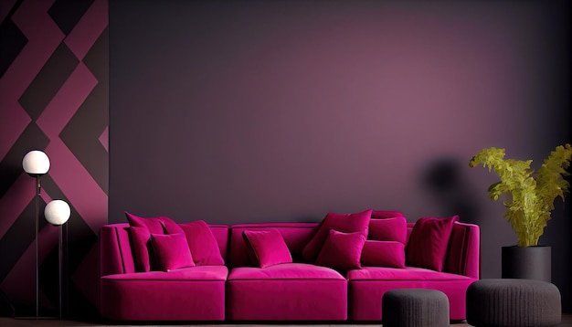 Salón en color negro y magenta D vacío en blanco