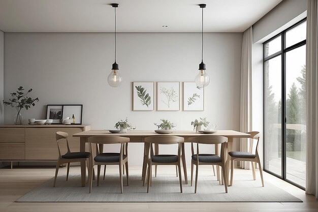 Salón de comedor minimalista contemporáneo Líneas limpias Tonos neutrales