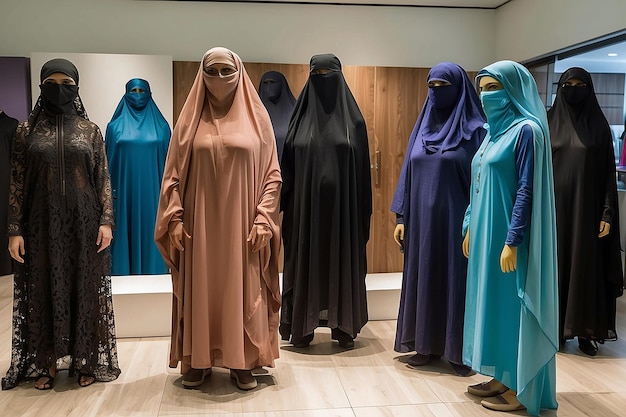 El salón de exhibición de burkas en una tienda pakistaní