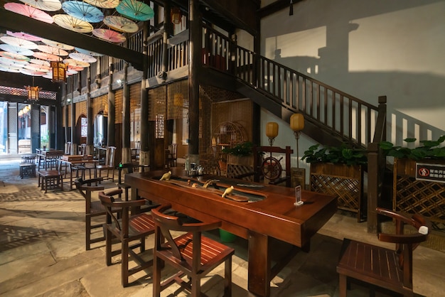 Salón interior de loft de arquitectura antigua china