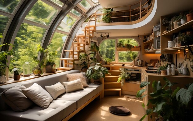 Foto un salón lleno de plantas y muebles ai