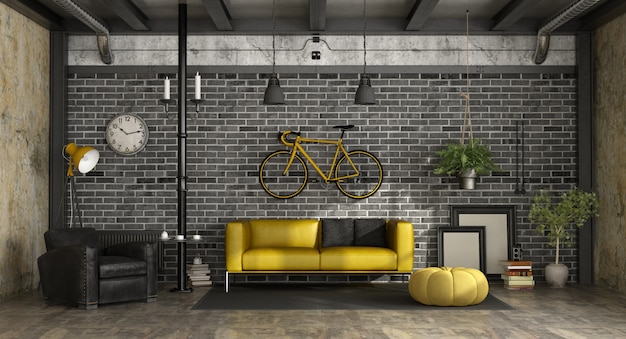 Foto salón negro y amarillo en un loft