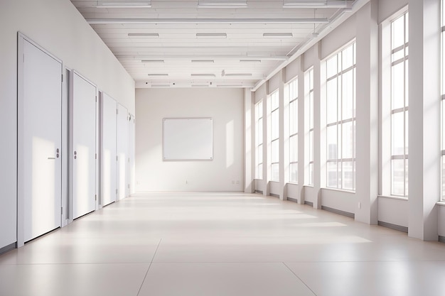 Salón de oficina blanco vacío con carteles