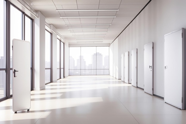 Salón de oficinas blanco vacío con carteles